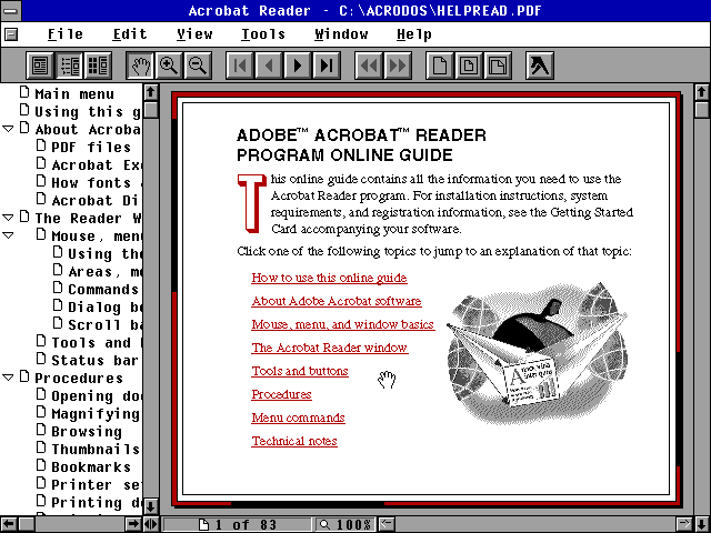 Acrobat Reader 1.0 for DOS - Help